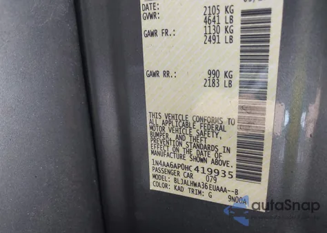 2017 Nissan Maxima 3.5 Platinum z USA, uszkodzony, nr VIN 1N4AA6AP0HC419935